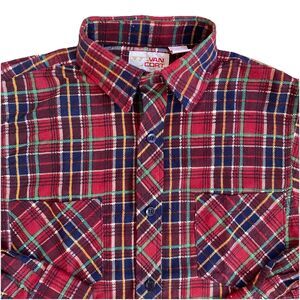 Vintage 80s Van Cort Printed Red Plaid Flannel Shirt Medium Deadstock New